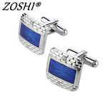 Silver Blu Enamel Square Cufflinks