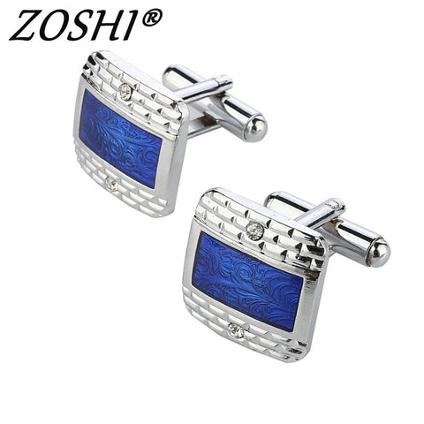 Silver Blu Enamel Square Cufflinks